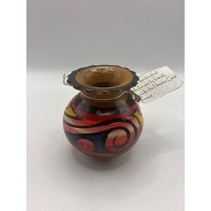 Panama Canal Rainforest Handcrafted Pottery Vase Hand Painted Folk Art Mini